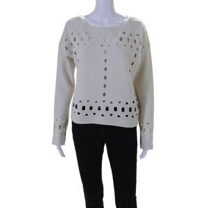 Plenty Womens Textured Lined Cut Out Shapes Long Sleeve Blouse Cream Size S